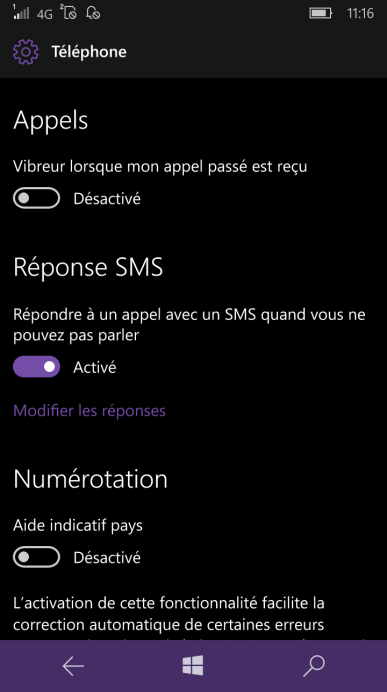 activer reponse SMS windows mobile 10
