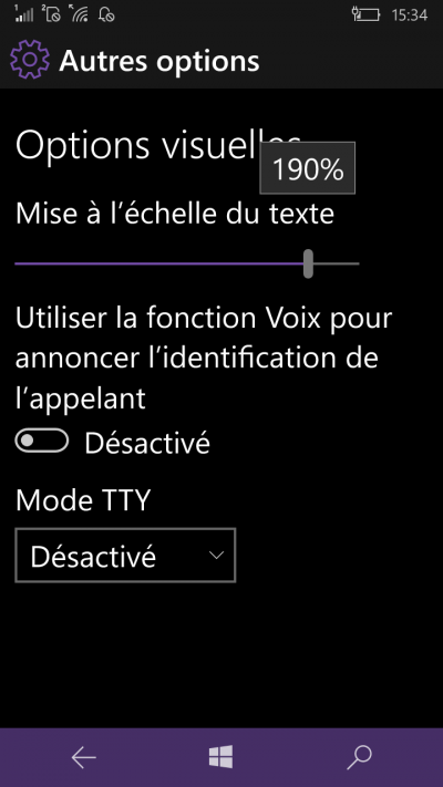 taille texte windows mobile 10