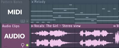  Clip audio versus notes MIDI